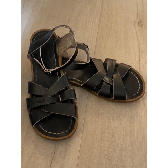 Salt Water Original Leather Sandals Black Size 5 With Adjustable Ankle Strap - Picture 1 of 8